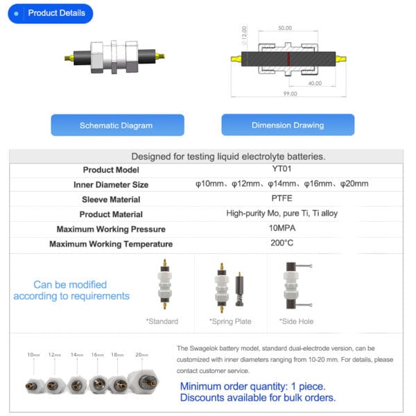 DD YT01 Swagelok Dual-Electrode Mold