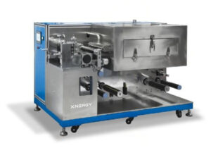 XN-RTCA-300 laboratory transfer coating machine with three-roll continuous transfer coating system, integrated upper-and-lower hot-air drying oven and PLC HMI control for battery electrode, supercapacitor and solid-state battery research