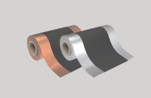 Pre-coated battery electrode sheets including graphite anode and NCM cathode on copper and aluminum foil