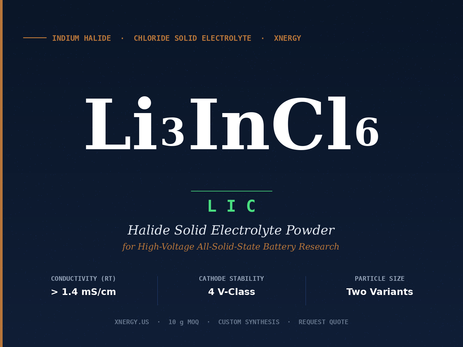 Li3InCl6 (LIC) Halide Solid Electrolyte buyer's guide cover — research-grade powder for ASSB from Xnergy Materials