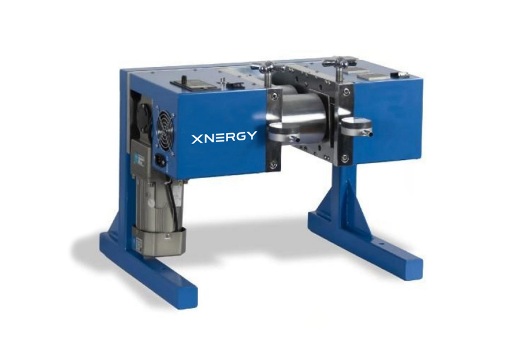 XN-HRPH-200 heated motorized horizontal roller press with adjustable temperature up to 130°C, digital temperature display, transparent safety guard, two horizontally-placed Φ96 mm hard chrome rollers HRC62 for laboratory battery electrode hot calendering at 200 mm sheet width