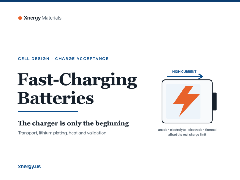 Fast-charging batteries guide cover showing high current entering a lithium-ion cell
