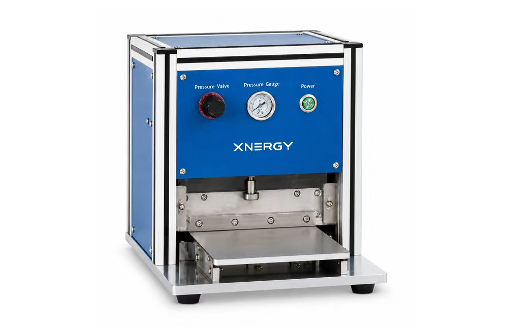 Xnergy XN-TRIM-300 safety-guarded pneumatic pouch cell edge trimming machine