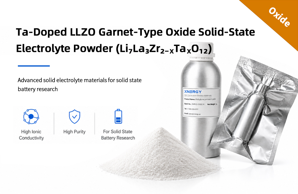 Xnergy Ta-doped LLZO garnet-type oxide solid-state electrolyte powder, Li₇La₃Zr₂₋ₓTaₓO₁₂