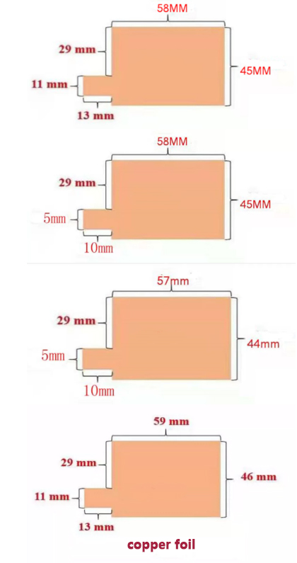 XN-MSK custom electrode and copper foil sample dimensions