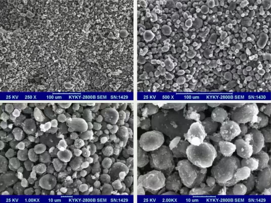 SEM morphology panels of BTR CMB-S mesocarbon microbeads MCMB